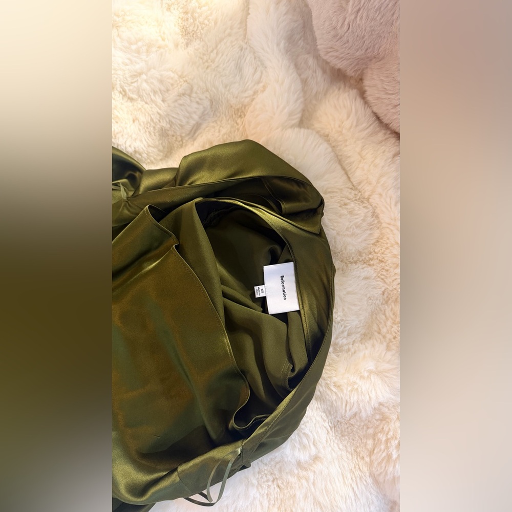 Reformation Olive Green Satin Maxi Dress - Picture 13 of 16